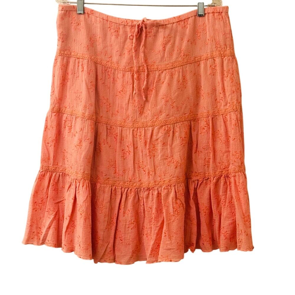 j. h. Collectibles Orange Mid Length Tiered Skirt Drawstring Waist Size 14
